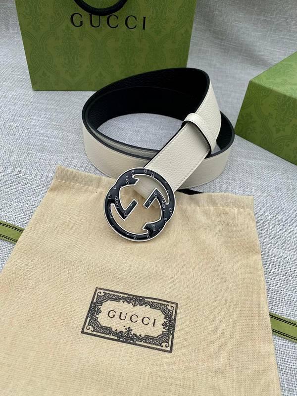 GUCCI Embellished coated-canvas and leather belt 'Cream'