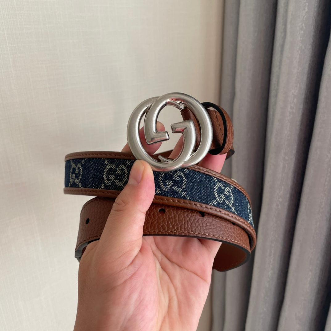 GUCCI Embellished coated-canvas and leather belt 'Brown/Blue'