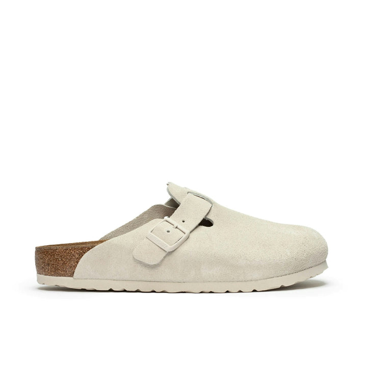 BIRKENSTOCK BOSTON SUEDE ANTIQUE WHITE (NARROW FIT)