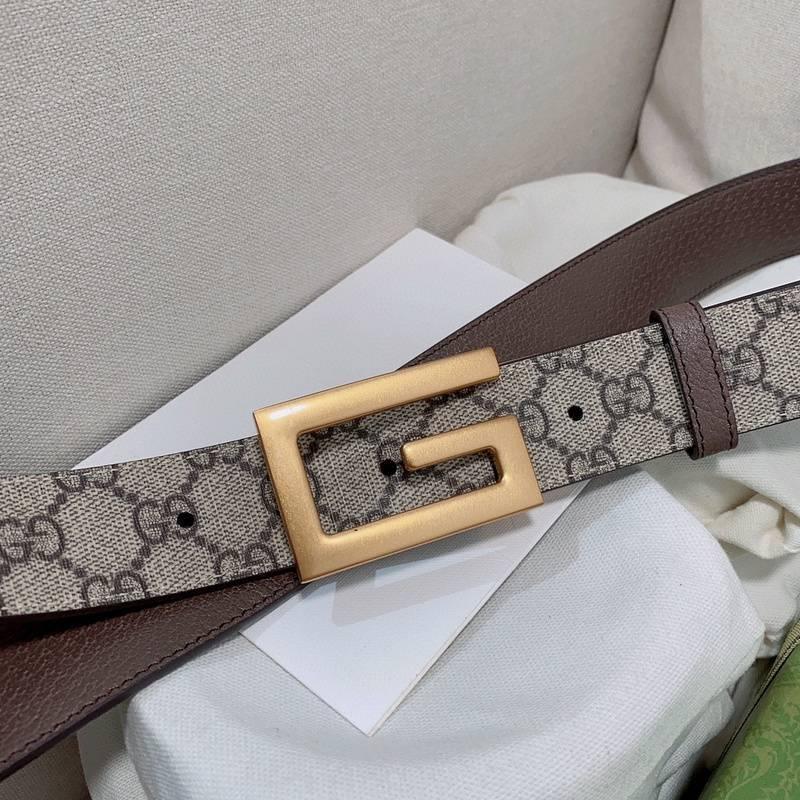 GUCCI Embellished coated-canvas and leather belt 'Grey'