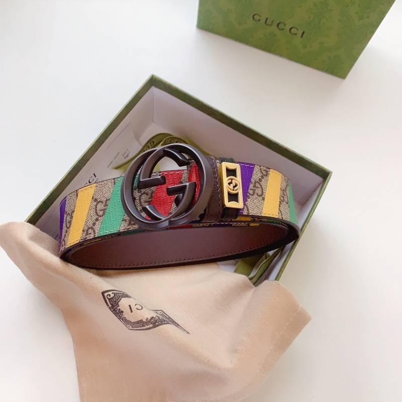 GUCCI Embellished coated-canvas and leather belt 'Multicolor'
