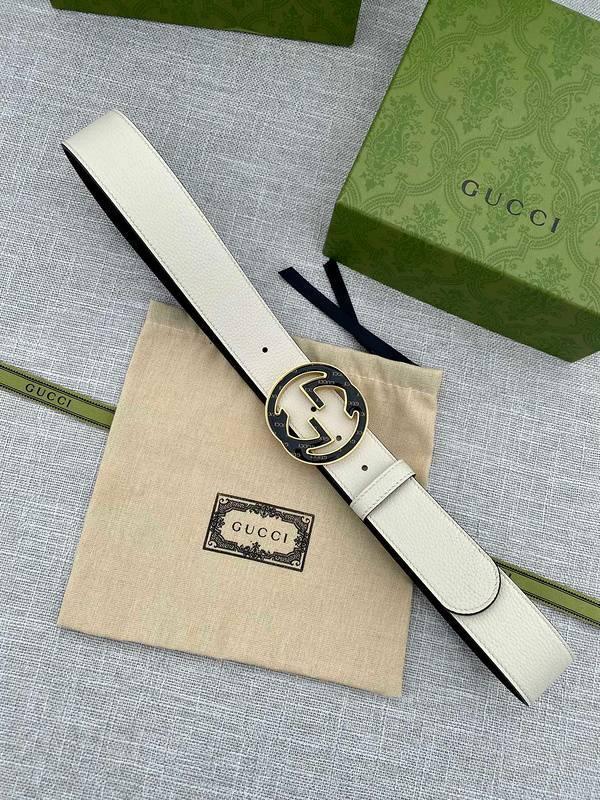 GUCCI Embellished coated-canvas and leather belt 'Cream'