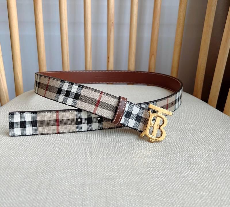 Burberry TB Belt E-Canvas & Leather Vintage Check Monogram Buckle - Timeless Luxury