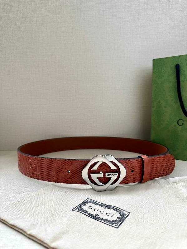 GUCCI Embellished coated-canvas and leather belt 'Red'