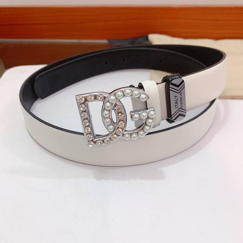 Dolce Gabbana Calfskin belt with bejeweled DG logo 'White'