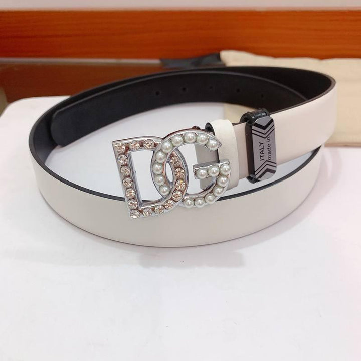 Dolce Gabbana Calfskin belt with bejeweled DG logo 'White'