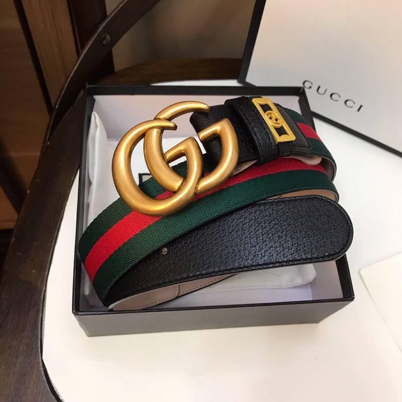 Gucci GG Marmont Web Belt Canvas and Leather 'Green/Red'