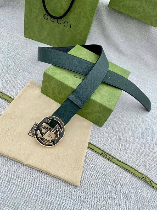 GUCCI Embellished coated-canvas and leather belt 'Green'