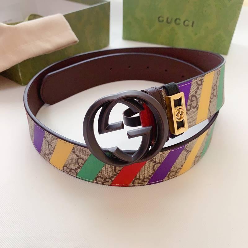 GUCCI Embellished coated-canvas and leather belt 'Multicolor'