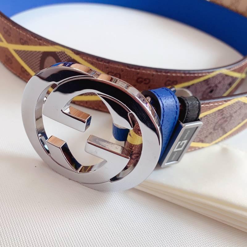 GUCCI Embellished coated-canvas and leather belt 'Brown'