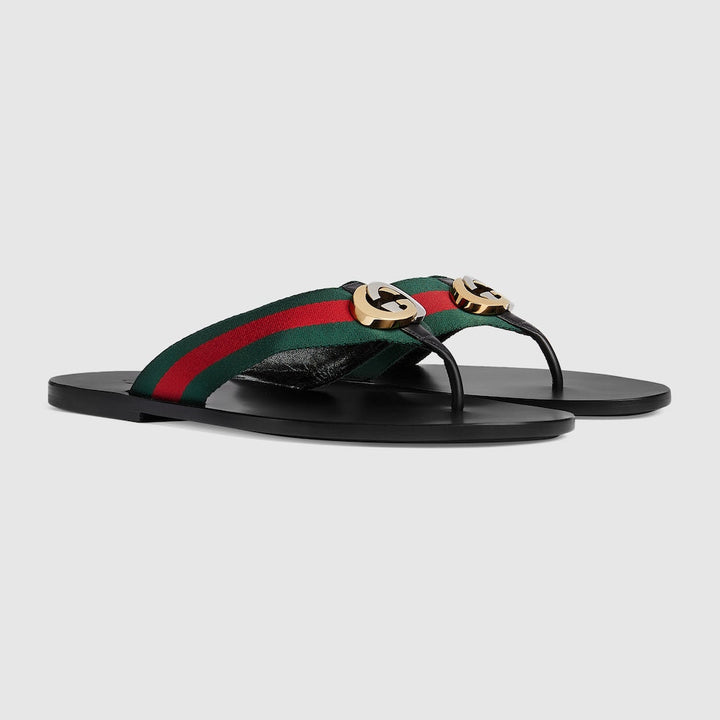 Gucci Men’s Web-Strap Thong Sandals – Signature Edition