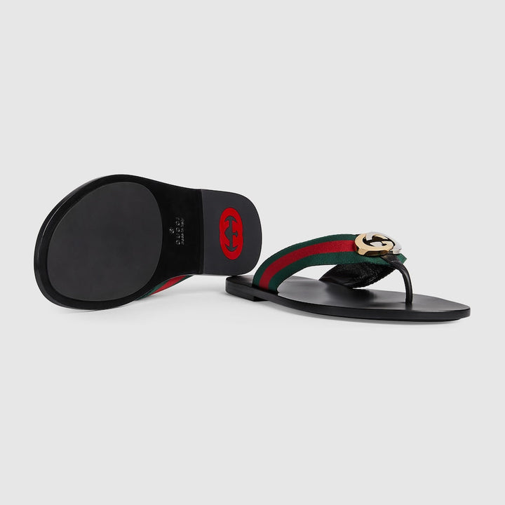 Gucci Men’s Web-Strap Thong Sandals – Signature Edition