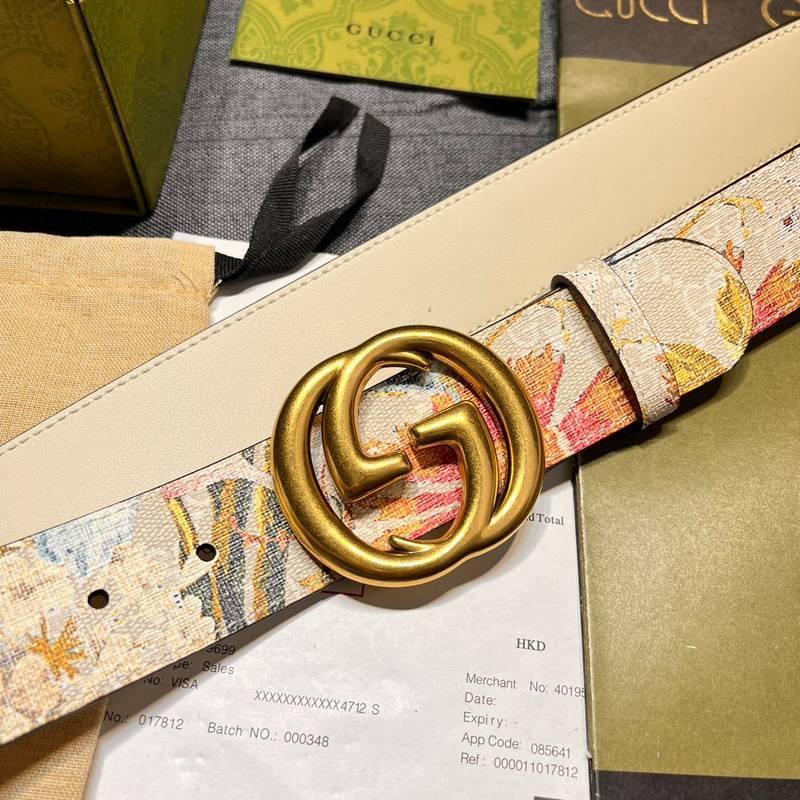Gucci Guccissima Leather Floral Print Double Gold G Buckle Woman Belt 'Multicolor'