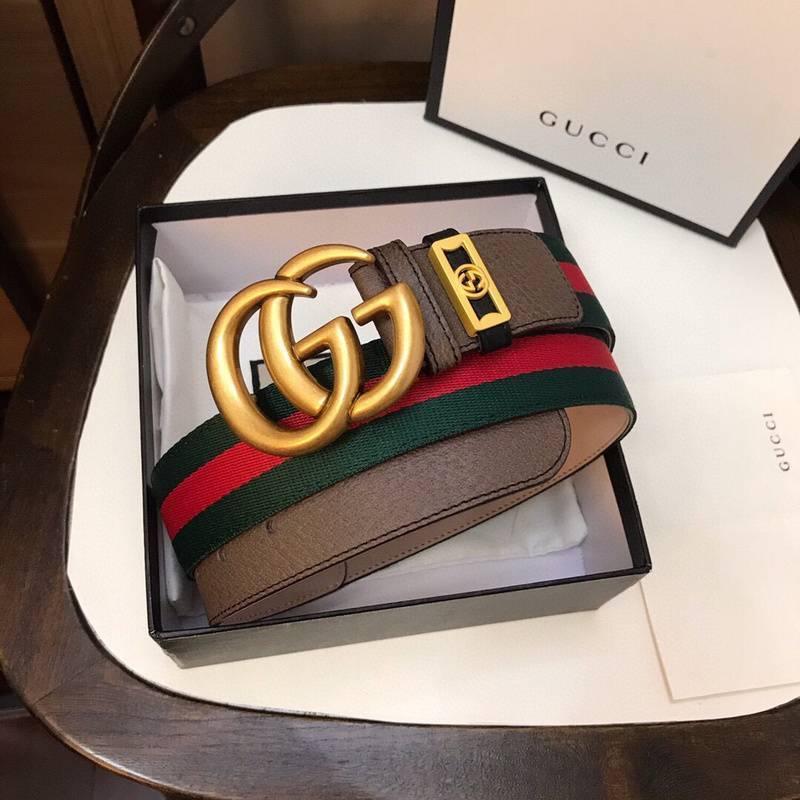 Gucci GG Marmont Web Belt Canvas and Leather 'Green/Red'