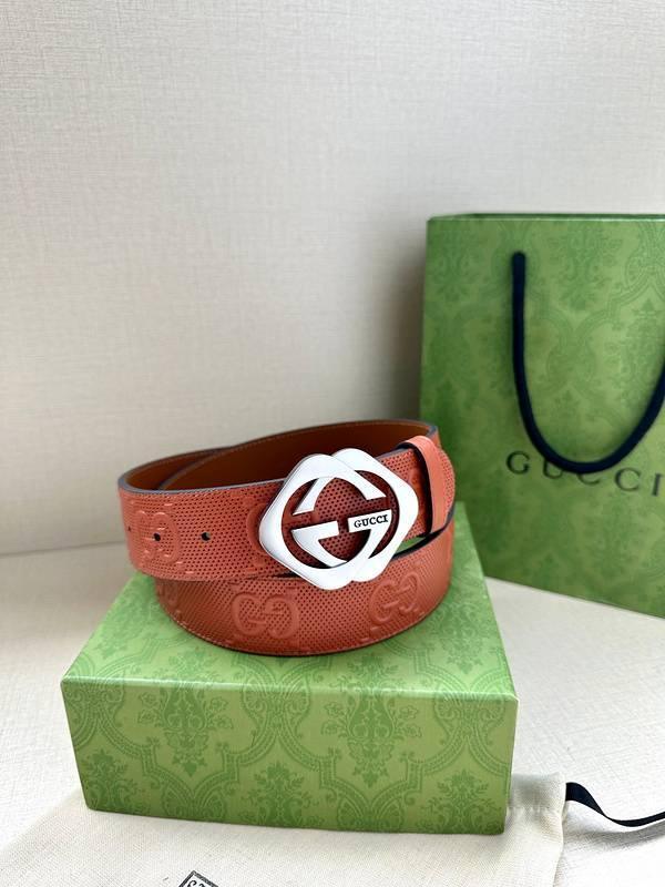 GUCCI Embellished coated-canvas and leather belt 'Red'