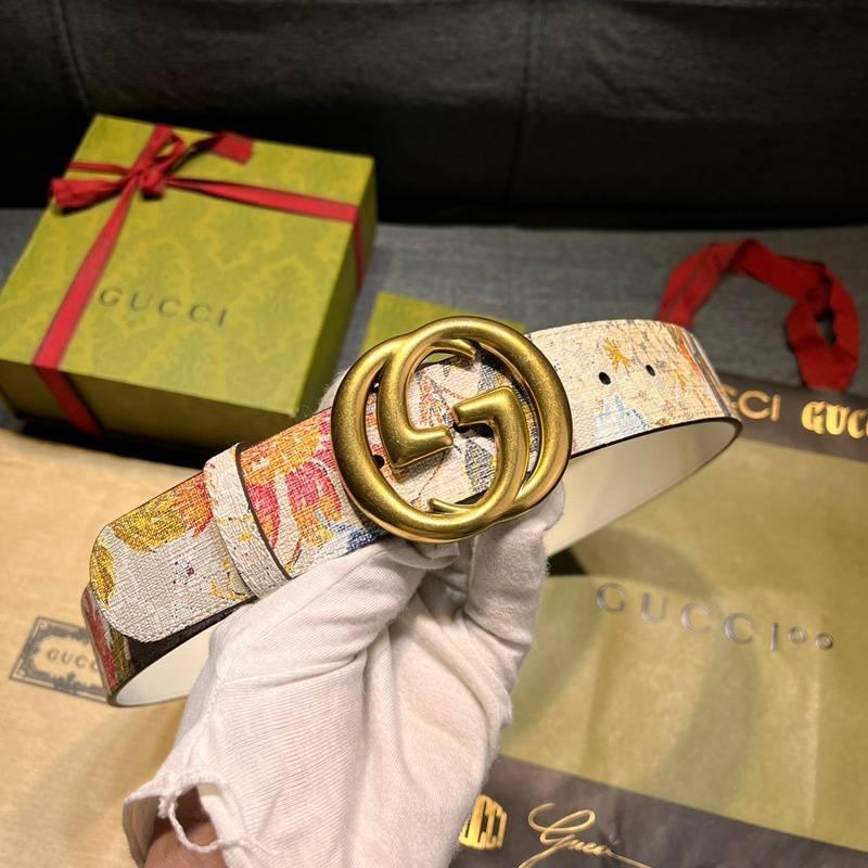 Gucci Guccissima Leather Floral Print Double Gold G Buckle Woman Belt 'Multicolor'